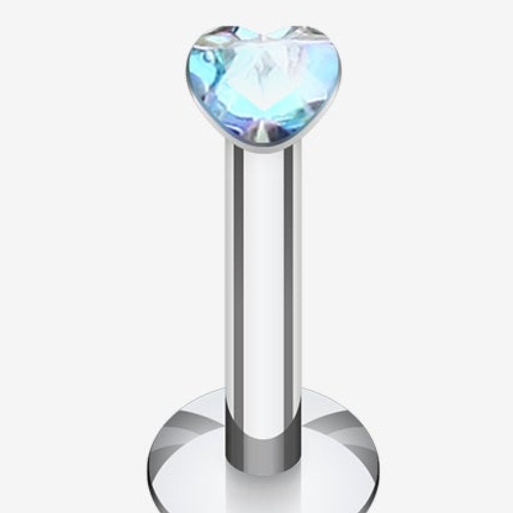 NEW 16 Gauge 5/16" 8mm Aurora Borealis Heart Labret Tragus Helix Cartilage